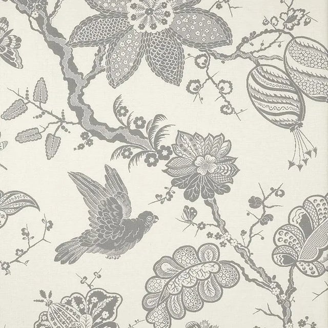 Sample- Schumacher Bali Vine Fabric in Charcoal For Sale