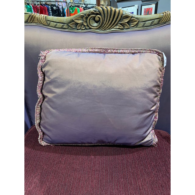 Early 21st Century Lavender Silk Sofa Chair With Ornate Wood Frame and Pillow For Sale - Image 5 of 12