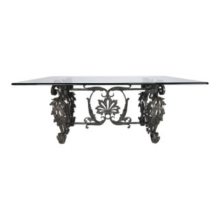 1920s Beaux-Arts Forged Iron & Bronze Table With Thick Beveled Glass Top For Sale