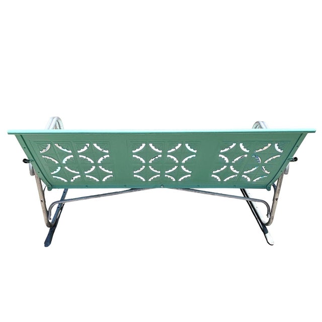 Metal 1950s Woodard Style 3 Seat Steel & Aluminum Scrolling Garden Sofa Bench For Sale - Image 7 of 11