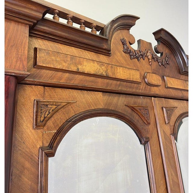 Antique French Carved Walnut Mirrored 2-Door Armoire For Sale - Image 4 of 18