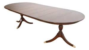 Henkel Harris Georgian Solid Mahogany Double Pedestal Extension Dining Table, Newly Refinished