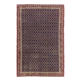 Vintage Turkish Anatolian Rug in Indigo & Red Geometric Lattice - Rug & Kilim For Sale