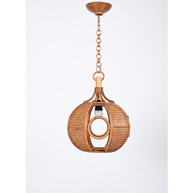 Mid-Century French Riviera Chapel Rattan and Wicker Chandelier, 1960s For Sale - Image 14 of 17