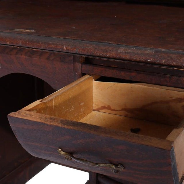 Wood Antique Rj Horner Oak Ladies Roll Top Desk C1910 For Sale - Image 7 of 18