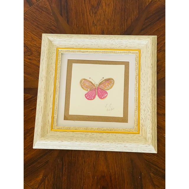 1970s Original Art Mini Painting Pink Butterfly For Sale In Miami - Image 6 of 6