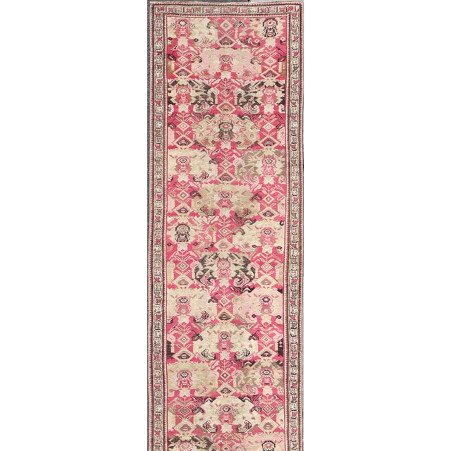 Long Antique Caucasian Karabagh Runner With Ivory and Rose Field Design For Sale In Atlanta - Image 6 of 10