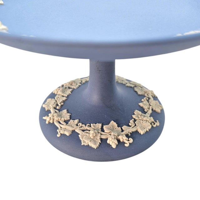 Wedgwood Blue Jasperware Grapevine Pedestal Compote Dish England Classical Relief 6" For Sale In San Francisco - Image 6 of 14