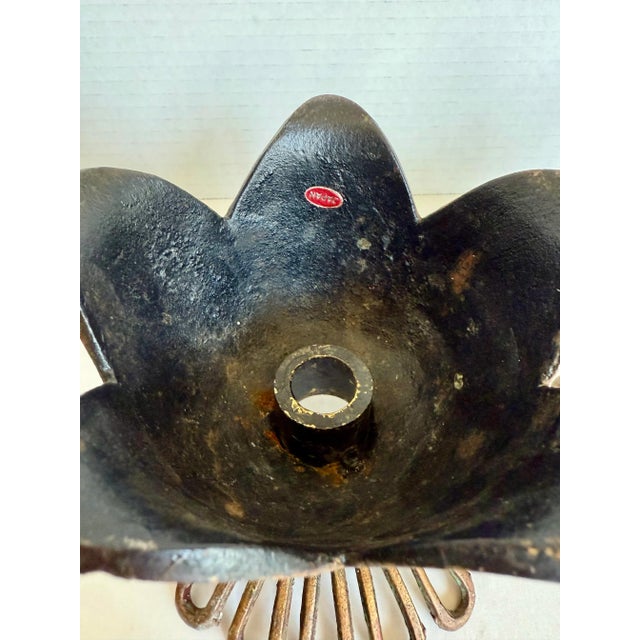 Metal Vintage Lotus Blossom Cast Iron Candle Holders Made in Japan For Sale - Image 7 of 9