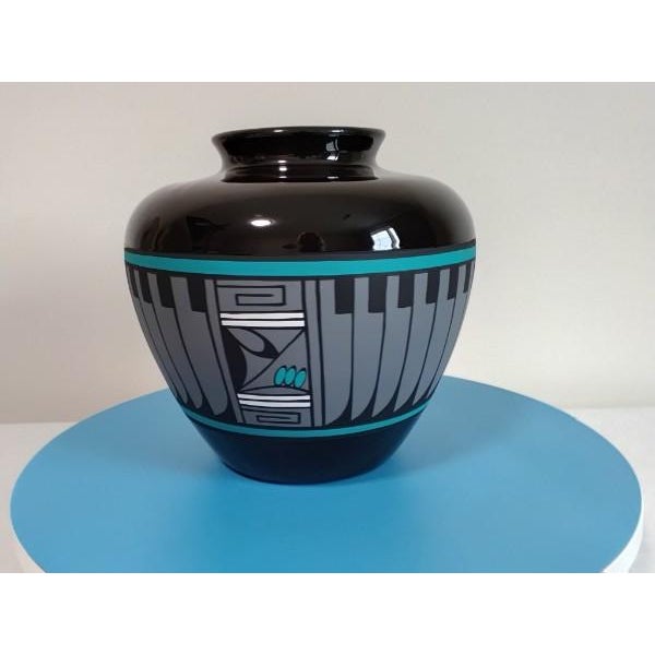 Onyx Contemporary Kopa Arizona Hand-Painted Geometric Blackware Vase For Sale - Image 8 of 11
