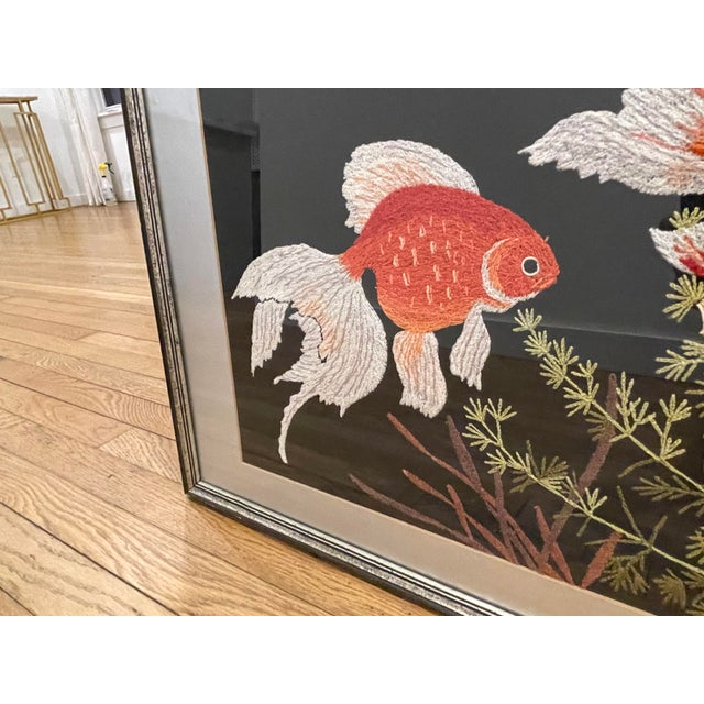 Textile Vintage Chinoiserie Embroidered Koi Framed Artwork For Sale - Image 7 of 11