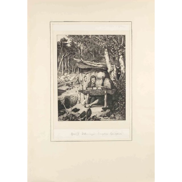 Max Klinger, Simplicius' Writing Lesson from Intermezzi, Etching, 1881 For Sale
