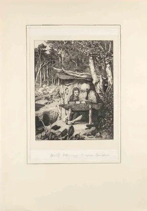 Max Klinger, Simplicius' Writing Lesson from Intermezzi, Etching, 1881