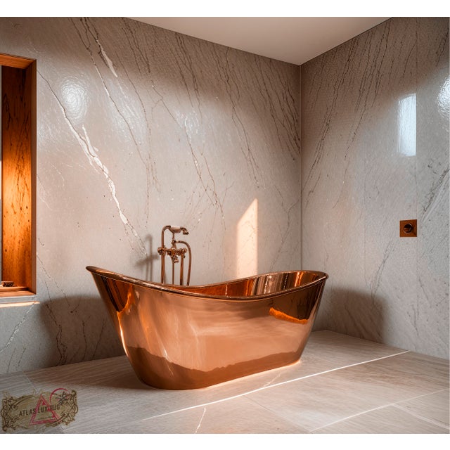 Mid-Century Modern Copper Bath Tub, Freestanding Copper Bathtub | Antique Soaking Tub - Luxurious 100% Natural Brass Handmade Slipper Customizable For Sale - Image 3 of 7