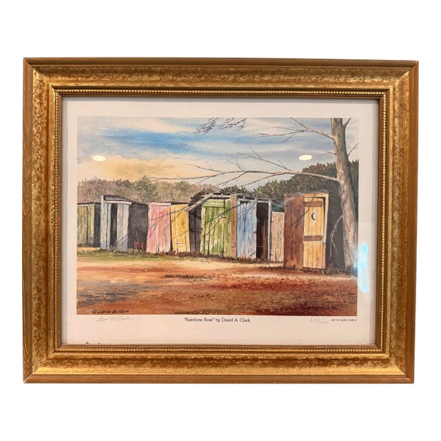 David A. Clark “Rainbow Row” Signed Limited Edition Print 374/600 in Antiqued Gold Frame For Sale