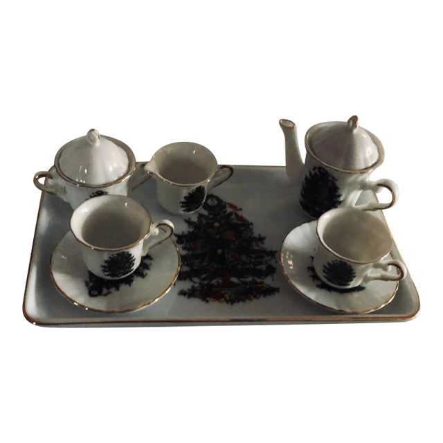 Vintage Porcelain Miniature Christmas Decoration 10 Pieces Tea Sets For Sale