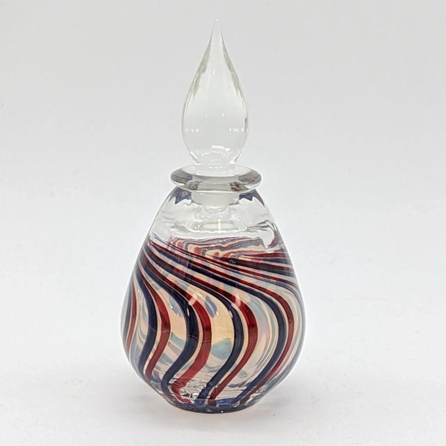Vintage Swirled Art Glass Perfume Bottle Red White and Blue With Embossed Mark Js For Sale - Image 4 of 12