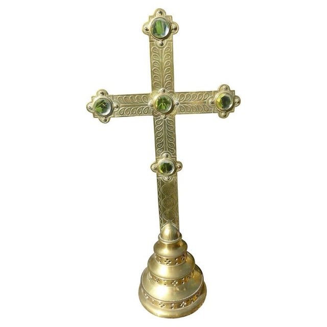 Victorian Religious Ecclesiastical Church Brass Crucifix with Cabochons, 1860 For Sale - Image 14 of 14