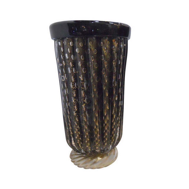 Pino Signoretto Elegant Pair of Murano Black & Gold Vases by Pino Signoretto. Italy, 1960's. For Sale - Image 4 of 9