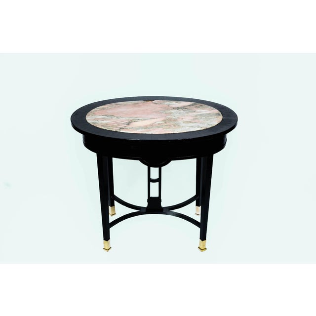 Art Nouveau Dining Table with Redish Marble Plate and Brass Feet, Vienna, 1910s For Sale - Image 17 of 18