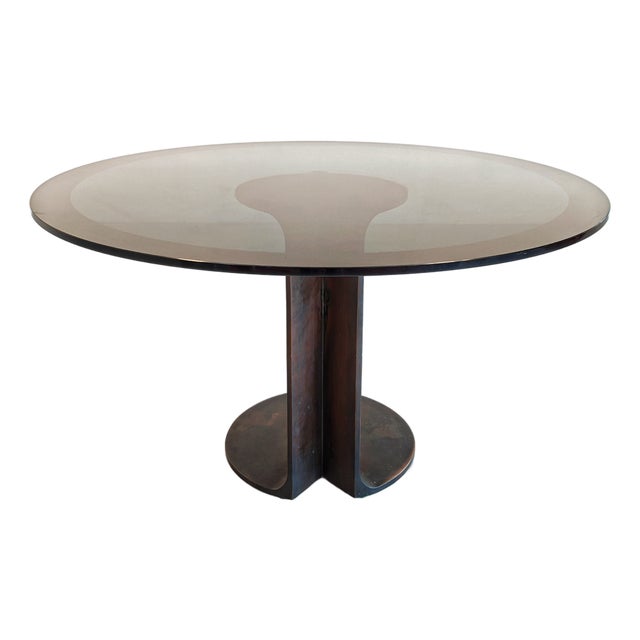 Round Table in Smoked Glass by Afra and Tobia Scarpa for Poggi, 1970s For Sale