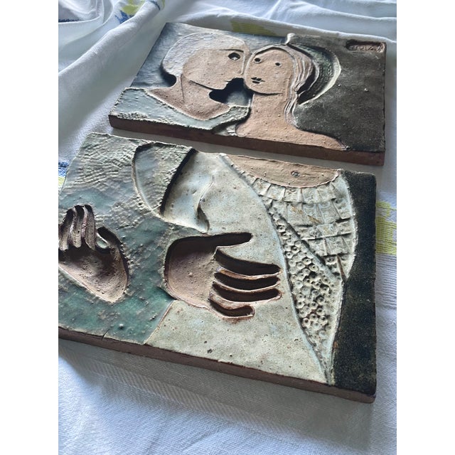 Modern Modernist Figurative Wall Art Tiles in Polychrome Stoneware by Paulí (Lluís Pérez Calvo), 1975, Set of 2 For Sale - Image 3 of 11