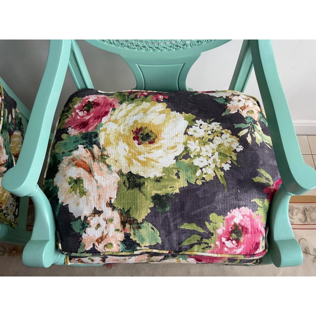 Wood A Pair of Vintage French Provincial Upholstered Cane Chairs For Sale - Image 7 of 12