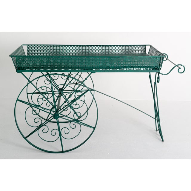 Traditional Large Green Wood and Metal Garden Flower Cart For Sale - Image 3 of 12