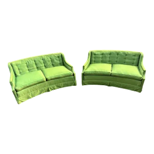 Baker Furniture Hollywood Regency Sofas Dated 1963 With Original Emerald Upholstery - a Pair