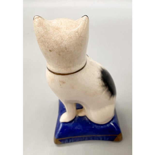 Fitz and Floyd Antique Black & White Cat Figurine on Blue Base – Staffordshire Pottery Style For Sale - Image 4 of 12