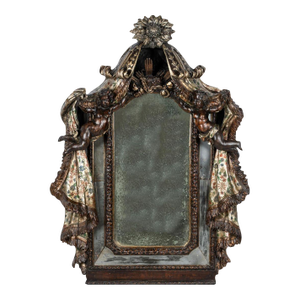 Late 18th Century Italian Venetian Hand Carved Wood Mirror W/ Putti & Drapery