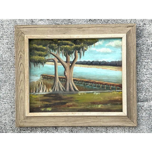 Vintage Original Lakeside Oil on Canvas For Sale - Image 11 of 12