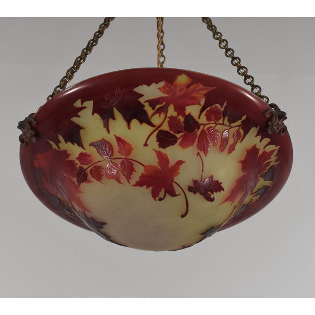 French Art Deco Pendant Light by Galle - 1925 Gallé Cameo Chandelier France For Sale - Image 11 of 15