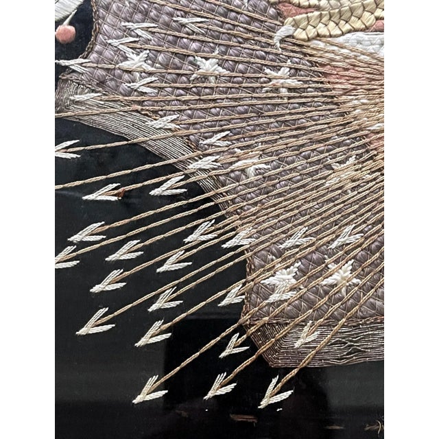 Antique Japanese Export Silk Embroidery Panel of American Union For Sale - Image 10 of 13