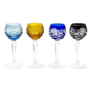Mid-Century Colorful Bohemian Crystal Stemmed Cordial Goblets - 4 Pieces