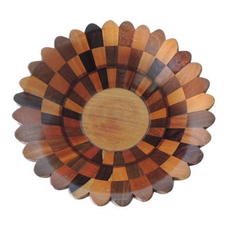 Vintage Large Marquetry Round Decorative Bowl For Sale