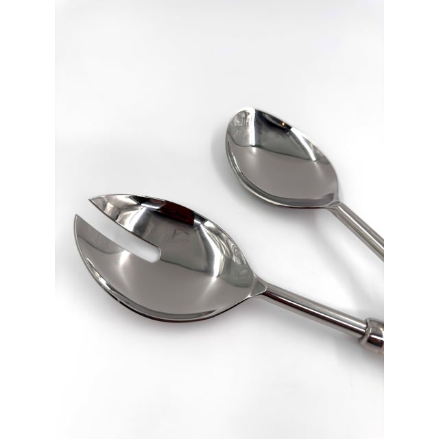 2020s Handmade Stainless Steel & Rattan Woven Handle Salad Server Set, Handcrafted in India - 2 pcs For Sale - Image 5 of 8