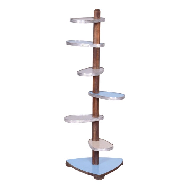 Mid-Century Flower Stand in Beech & Aluminium, 1950s For Sale