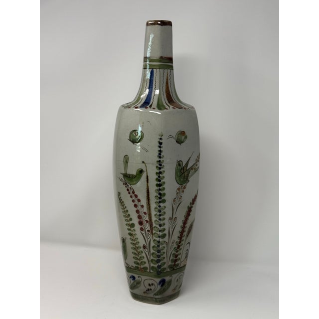 Ceramic Mid 20th Century Monumental Mexican Tonalá Studio Pottery Vase – Hand Painted Birds & Botanical Motif, 17.5” For Sale - Image 7 of 12