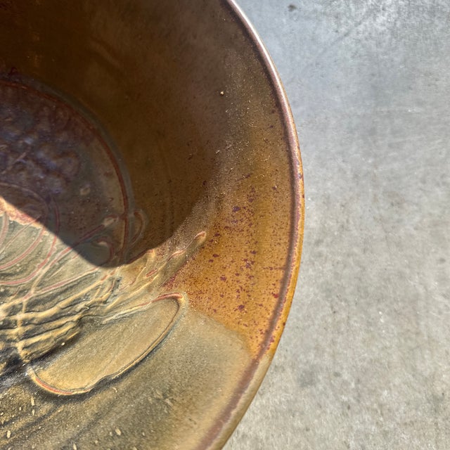 Ceramic 1970s Hand Made Earth Tone Large Pottery Decorative Bowl For Sale - Image 7 of 8