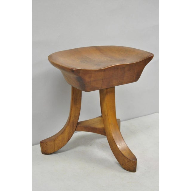 Vintage Mid Century Modern Mahogany Adolf Loos Theban Style Tripod Saddle Stool, Unmarked. Circa Mid 20th Century....