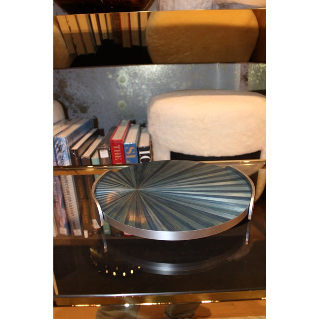 Contemporary Vintage Ginger Brown Blue Straw Tray For Sale - Image 3 of 8