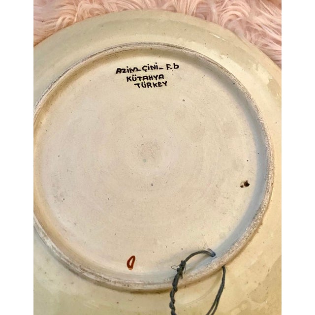 Ceramic Pair of 1950s Turkish Azim Cini Hand Painted Chargers For Sale - Image 7 of 9