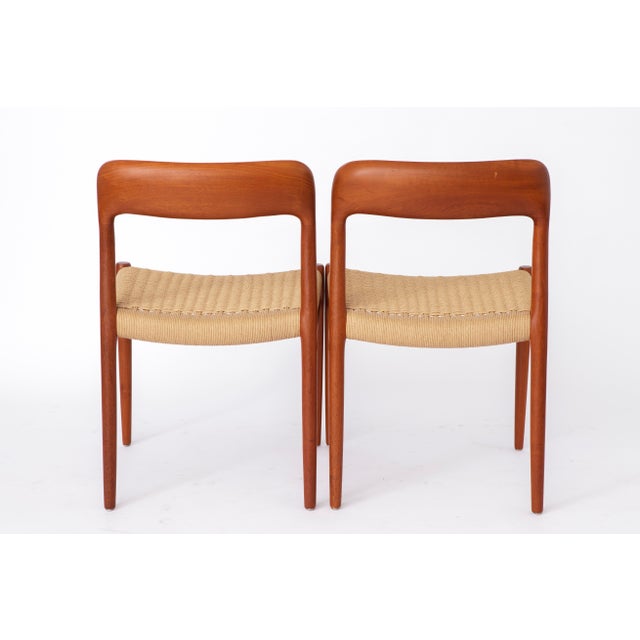 1960s Large Danish Teak Dining Chairs Model 75 with Papercord Seats by Niels Otto (N. O.) Møller for J.L. Møllers, 1950s, Set of 8 For Sale - Image 5 of 12