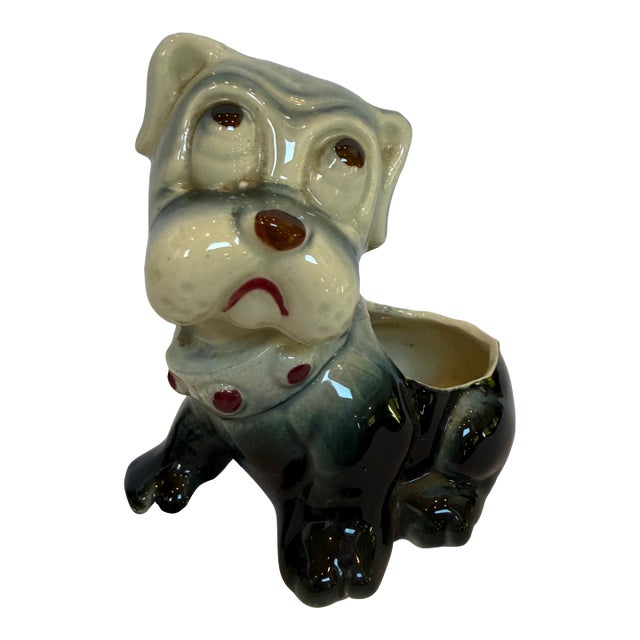 1940s Porcelain Large Eye Puppy Planter For Sale