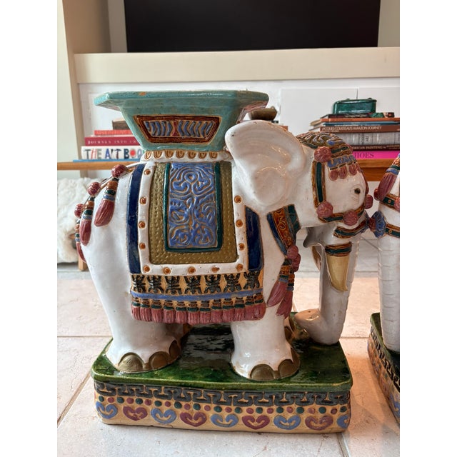 Ceramic Vintage Chinoiserie Elephant Boho Chic Garden Stools Side Tables - A Pair For Sale - Image 7 of 16