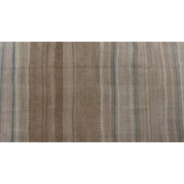 Textile Mid 20th Century Vintage Turkish Kilim Rug With Horizontal Stipes in Light Brown Blue Taupe Multicolor For Sale - Image 7 of 10