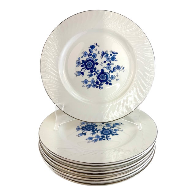 Vintage Mid Century Enoch Wedgwood “Royal Blue Ironstone” Plates, Set of 8 For Sale
