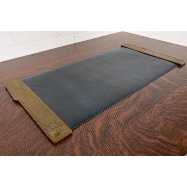 Art Deco Tiffany Studios New York American Indian Bronze Doré Blotter Ends With Leather Desk Blotter For Sale - Image 3 of 10