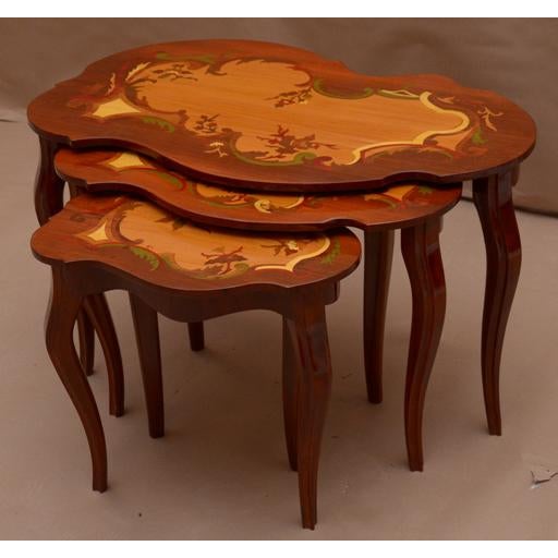 Art Deco Marquetry Inlay Nesting Tables - Set of 3. For Sale In Los Angeles - Image 6 of 6